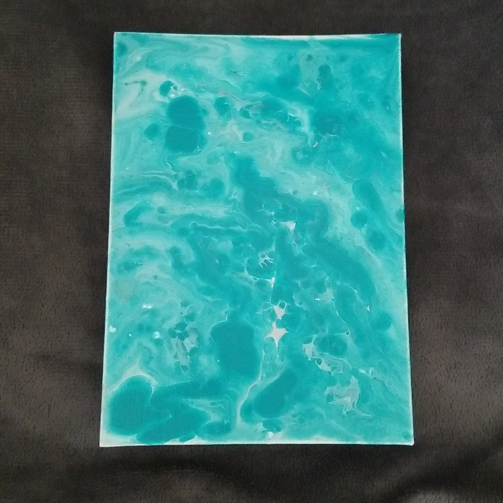 5×7 Teal White Silver and Gold Marble Painting